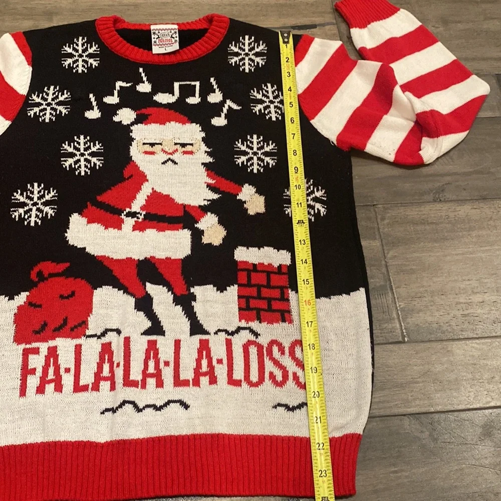 Well Worn Holiday Sweater Christmas Dancing Santa FA-LA-LA-LA-LOSS Light Up SZ L